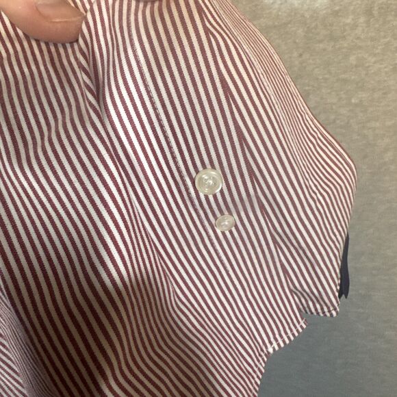 Club Room Pinpoint Men’s Dress Shirt 16 34/35 Easy Care LS White w/ Red Stripes - Picture 7 of 11